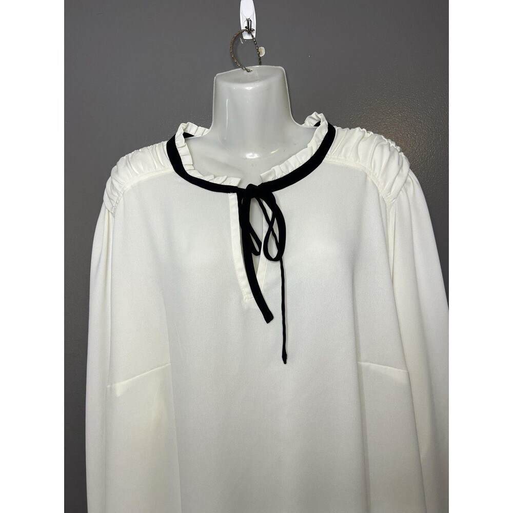 LOFT Blouse Womens 24 Plus White Ruffle Bow Neck Long Sleeve Work Tunic Top